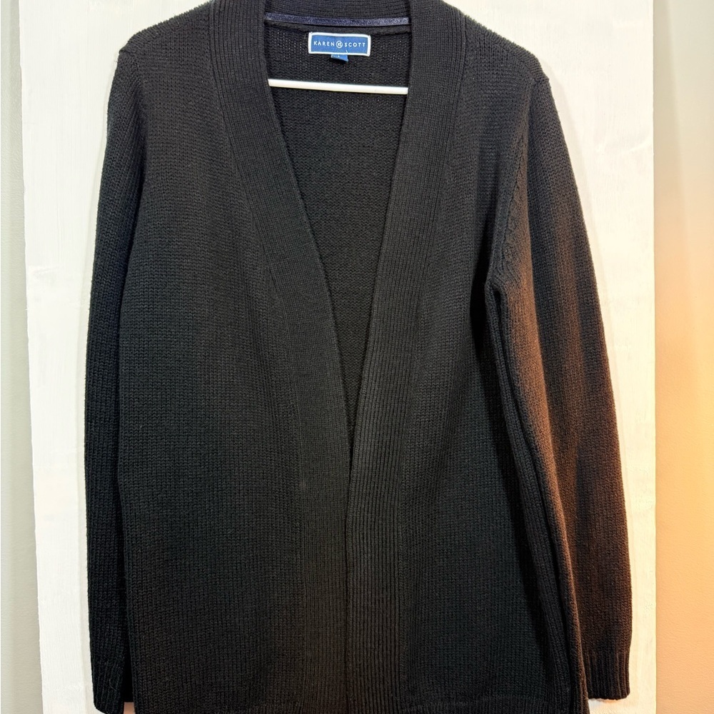 Karen Scott Black Open-Front Cardigan